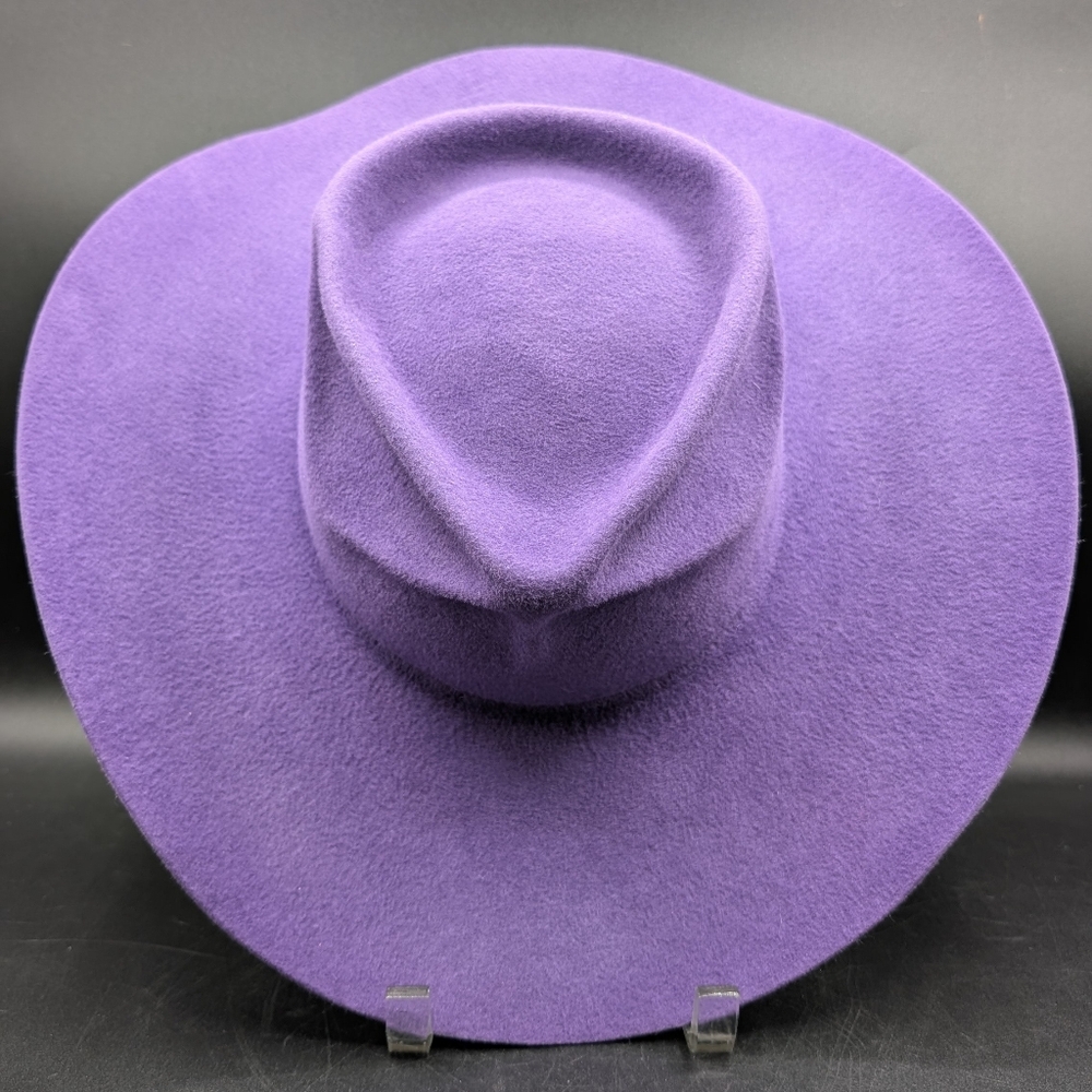 Gladys Tamez Millinery Purple Felt Harrison Wide Brimmed Western Hat As Is Small